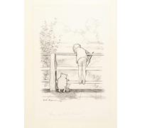 Winnie the pooh 1926 illustration sketch on the bridge by E.H. Shepard Poster Wall Art Print (A4)