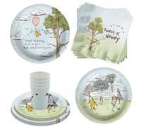 Winnie the Pooh Bear 1st Birthday Party Supplies - 64 Piece First Birthday Tableware Set Includes Large 9" Dinner Plates and 8" Dessert Paper Plates Napkins Cups - Kit for 16