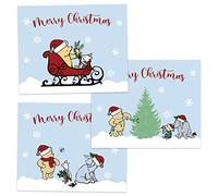 Winnie the Pooh Christmas Cards Pooh Bear Eeyore Piglet Cute Cartoon Vintage Nostalgic Xmas Holiday Card Printed Folding Card (24 Count)