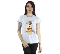 Winnie The Pooh Happy Christmas Holly Cotton T-Shirt Disney Grey XL