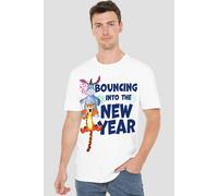 Winnie The Pooh Men's Bouncing Into The New Year T-Shirt White | Size: Medium Winnie the pooh White M