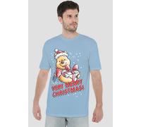 Winnie The Pooh Men's Have A Very Merry Christmas T-Shirt Light Blue | Size: Small Winnie the pooh Light Blue S