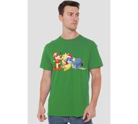 Winnie The Pooh Men's Tigger, Piglet, Eeyore Christmas Santa Hats T-Shirt Green | Size: Medium Winnie the pooh Green M