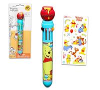 Winnie the Pooh Multicolor Pen Set - 10 Color in One Ballpoint Pen Bundle | Pooh Multi Color Writing Gift Set Plus Stickers| Disney Stationery for Kids, Teens, Adults