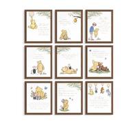 Winnie the Pooh Wall Art - Classic Winnie the Pooh Nursery Decor, Friendship Quotes, Wall Art Decor Photos Bedroom Playroom, Quotes Prints, Inspirational Sayings - Unframed Set of 9 (8x10")