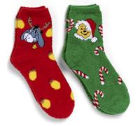 Winnie the Pooh Women's Disney Holiday 2 Pack Mid Crew Fuzzy Slipper Socks