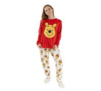 Disney Winnie the Pooh Womens Red Long Sleeve Long Leg Pyjama Set | Cosy Fleece Sleepwear with Bear Print | Cartoon Nightwear for Comfort & Relaxation | Winnie the Pooh Merch - Small
