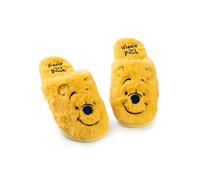 Winnie the Pooh Womens Slippers | Ladies Teddy Bear Indoor Fur Mules in Yellow | Embroidered Character Face Slip On House Shoes for Adults and Teens | Childrens Story Book Animation Merchandise Gift