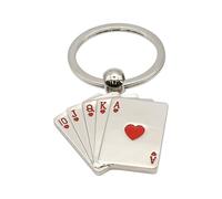 Winning Hand Royal Flush Hearts Poker Silver Metal Keyring Charm, 72 x 38mm, Present in a Velvet Pouch
