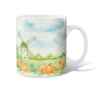 Winnowing Ceramic Coffee Mug, Fall Rustic Pumpkin Flower Fall Orange Novelty Hot Chocolate Mug with Handle Gift for Friends Family Co-Worker Lovers Eldership Senior 15 Oz