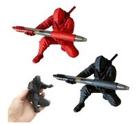 Winnsell 2Pcs Ninja Warrior Pen Holder, Black and Red Pen Holder With Sword And Weapon Accessories 3D Printed Creative Ninja Desk Decoration