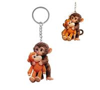 Winnsell Protect The Monkey Keychain, 2D Acrylic Keychain Protect Punch The Monkey Keychain Team Hugging Courage Acrylic Key Ring for Bag Backpack Purse Car Keys Home Indoor Outdoor (B)
