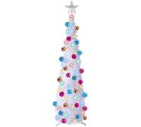 WINOK 5 FT Collapsible Artificial Christmas Tree, Pop Up Christmas Decoration with Color Lights, Tinsel Christmas Tree with Star and Baubles for Xmas Holiday Home Decoration (White)