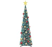 WINOK 5 FT Collapsible Artificial Christmas Tree, Pop Up Tree with Color Lights, Tinsel Christmas Tree with Tree Star and Baubles for Xmas Holiday Home Decoration (Blue)