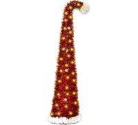 WINOK 5FT Pop Up Christmas Tree, Whimsical Collapsible Artificial Christmas Tree with 50 LED Light String Decorations, Red Crooked Neck Tinsel Christmas Tree for Home, Apartment, Office, Party Decor
