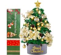 WINOK Mini Christmas Tree with Lights, 2FT Small Artificial Tree, Tabletop Xmas Tree with Berry Flowers and Balls Ornaments for Desk Christmas Decors Home Kitchen Dining Table