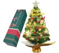 WINOK Mini Christmas Trees, 60cm Tabletop Christmas Tree with Lights, 2FT Artificial Tabletop Christmas Tree with Rich Ornaments for Xmas, Home, Kitchen, Dining Table Decorations (Green)