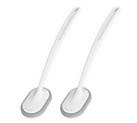 WINOMO 2Pcs Bathroom Cleaning Brush Toilet Long Handle Sponge for Cleaning Shower Bathtub with Two Types of Brush Heads Replaceable,White,37.5X6.5cm