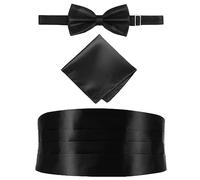 WINOMO 3pcs Men's Ties Cummerbunds & Pocket Squares Self Tie Bow For Men Cummerbund Set Satin And Square Suit Accessories Men's 1920s Cumberband Formal Accessory Black Silk Special Occasion Clothing