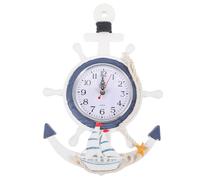 WINOMO Beach Themed Decor: Anchor Clock Mediterranean Style Beach Sea Theme Nautical Ship Wheel Rudder Steering Wheel Decor Wall Hanging Decoration