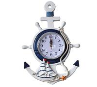 WINOMO Driftwood Ornaments Outdoor Clocks Wall Clock Anchor Shape Clock Beach Decorative Wall Watch for Nautical Nursery Room Bedroom Decoration Nautical Decorations Outdoor Clocks