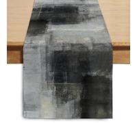 Winotic Black Grey Watercolor Table Runner 108 Inches Long, Art Abstract Modern Table Runners for Seasonal Decor Party Kitchen Dining Coffee Table Wedding Home (Black Grey, 13” x 108”), ZQ027