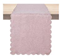 Winotic Table Runner 13 x 72 Inches Long, Cotton Linen Farmhouse Scallop Style Pink Table Linen for Kitchen Dining Coffee Table Parties Wedding Home Decor (13” x 72”, Pink)