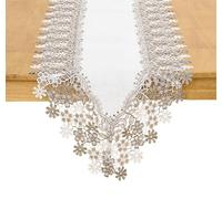 Winotic White Beige Floral Lace Table Runner Dresser Scarf 120 inches Long for Kitchen Dining Coffee Table Parties Wedding Home Decor (White, 16” x 120”)