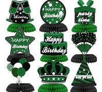 WINPOGEE Green Black Birthday Decorations Honeycomb Centerpieces for Women Men 9PCS Happy Birthday Table Topper Decor