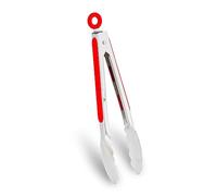 WINPOST Stainless Steel Kitchen Tongs 27cm,Stainless Steel and Non-Slip Heat Resistant Handle - Great for Cooking, Salad, Grilling and Barbecue (27cm, Red)