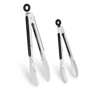 WINPOST Stainless Steel Kitchen Tongs Set of 2-21cm,27cm Stainless Steel and Non-Slip Heat Resistant Handle - Great for Cooking, Salad, Grilling and Barbecue (21cm+27cm, Black)