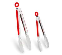 WINPOST Stainless Steel Kitchen Tongs Set of 2-21cm and 27cm,Stainless Steel and Non-Slip Heat Resistant Handle - Great for Cooking, Salad, Grilling and Barbecue (21cm+27cm, Red)