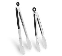WINPOST Stainless Steel Kitchen Tongs Set of 2-27cm and 34cm,Stainless Steel and Non-Slip Heat Resistant Handle - Great for Cooking, Salad, Grilling and Barbecue (27cm+34cm, Black)