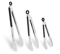 WINPOST Stainless Steel Kitchen Tongs Set of 3-21cm,27cm and 34cm,Stainless Steel and Non-Slip Heat Resistant Handle - Great for Cooking, Salad, Grilling and Barbecue (21cm+27cm+34cm, Black)