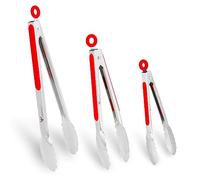 WINPOST Stainless Steel Kitchen Tongs Set of 3-21cm,27cm and 34cm,Stainless Steel and Non-Slip Heat Resistant Handle - Great for Cooking, Salad, Grilling and Barbecue (21cm+27cm+34cm, Red)