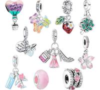 Winraro 10 Pack Silver Bead Charms Compatible with Pandora Charms Bracelet Necklace, 925 Sterling Silver Charms for Bracelets for Women, the Pendant Dangle Beads with CZ Are the Perfect Jewelry Gift