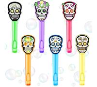 Winrayk Day of the Dead Party Favors, 24Pcs Self-designed Mini Bubble Wands for Kids Bubbles Bulk & Detachable Topper(6 Style & Color), Halloween Birthday Gift Mexican Fiesta Pinata Filler Goodie Bags
