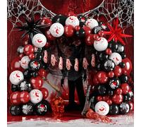 Winrayk Halloween Balloon Garland Arch kit, Red Black White Bloody Hand Huge Star Balloon Spider Web Creepy Cloth Broken Hands Feet Banner, Kids Adults Scary Halloween Party Decorations Outdoor Indoor