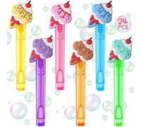 Winrayk Ice Cream Party Favors, 24Pcs Self-designed Mini Bubble Wands for Kids Bubbles Bulk with Detachable Topper (6 Colors), Two Sweet Birthday Gift Pinata Filler Goodie Bag Stuffer Classroom Prizes