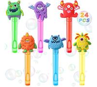 Winrayk Monster Party Favors, 24Pcs Self-designed Mini Bubble Wands for Kids Bubbles Bulk with Detachable Topper (6 Styles & Colors), Birthday Gift Toy Pinata Filler Goodie Bag Stuffer Classroom Prize