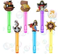 Winrayk Pirate Party Favors, 24Pcs Self-designed Mini Bubble Wands for Kids Bubbles Bulk with Detachable Topper (6 Styles & Colors), Birthday Gift Toy Pinata Filler Goodie Bag Stuffer Classroom Prizes