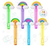 Winrayk Rainbow Party Favors, 24Pcs Self-Designed Mini Bubble Wands for Kids Bubbles Bulk & Detachable Topper (6 Colors), Girls Birthday Gift Pinata Filler Unicorn Goodie Bag Stuffer Classroom Prizes