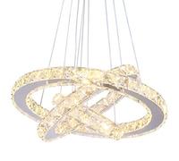 Winretro 3 Ring Modern Crystal Chandelier Light Fixture Round LED Pendant Lighting Chrome Chandeliers Ceiling Lamp Hanging Lights for Living Room Dining Room Bedroom Kitchen (Warm White)