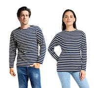 Win's Unisex Long Sleeve Sailor - Striped T-Shirt Men and Women, Navy/White, S