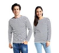 Win's Unisex Long Sleeve Sailor - Striped T-Shirt Men and Women, White/Navy Blue, L