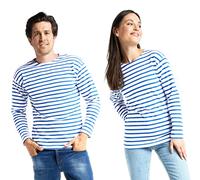 Win's Unisex Long Sleeve Sailor - Striped T-Shirt Men and Women, White/Royal Blue, L