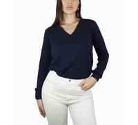 Win's Women's Cashmere V-Neck Sweater, Made in Italy, Navy blue, XXL