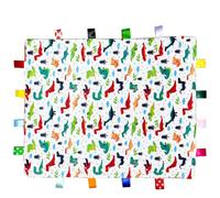 Winsation Tag Blankets for Babies, Cute Dinosaur Taggy Blanket, Soft Blanket with Tags for Boys and Girls Gift