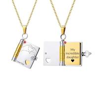 WINSD To My Daughter Book Necklace My Incredible Daughter Book Necklace Openable 6 Pages of Engraved Information, Unique Daughters Gifts from Mom Mother and Father (Design-C-Mix color)