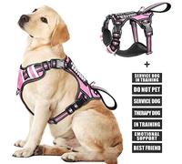 WINSEE Large Pink Service Dog Harness with 7 Patches, No Pull Reflective Dog Vest for Training, Mesh Soft Padded Handle, Adjustable Fit for Dogs 50-80 lbs.